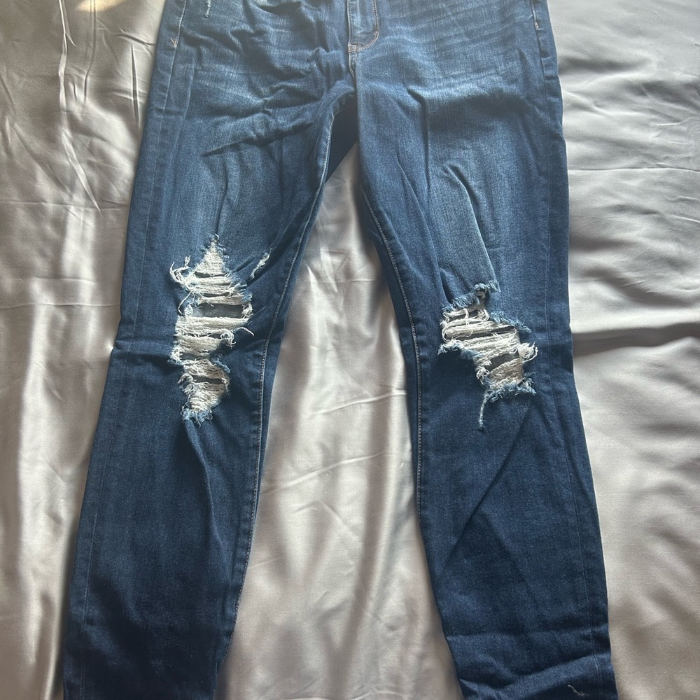 American Eagle Outfitters Dark Blue Distressed Skinny Jeans